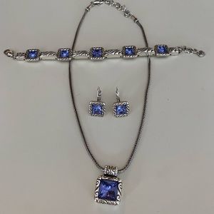 Brighton silver and blue necklace, bracelet and earring set!